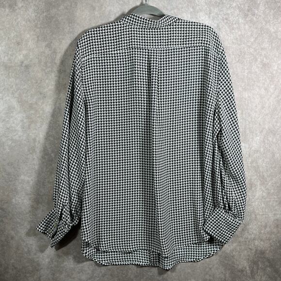 Chaps Shirt Womens Size 1X Black White Houndstooth Button Up Long Sleeves Casual - Picture 4 of 8